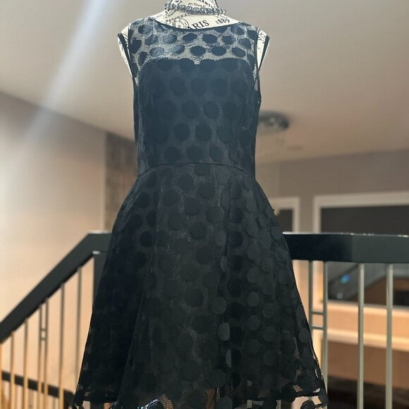 Betsey Johnson Retro 50s Fit & Flare Black Polka Dot Dress - Size 10/M - Picture 3 of 9